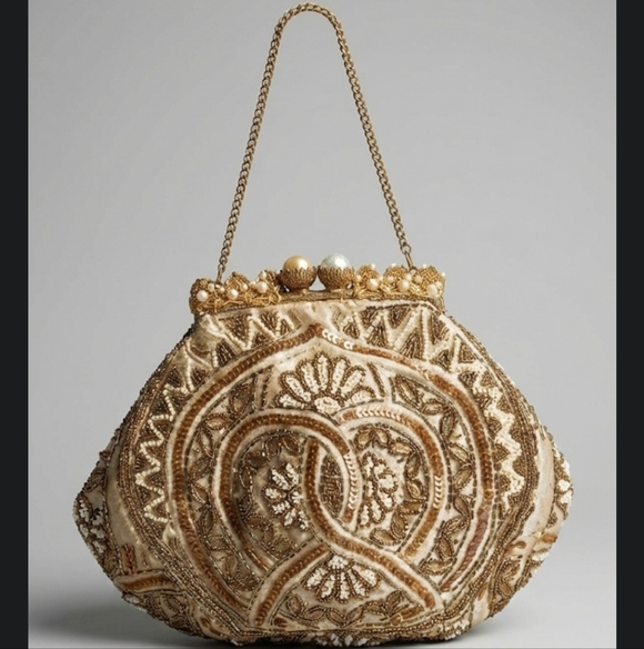 Birchs Handbags - Elegant Gold Embroidered Clutch